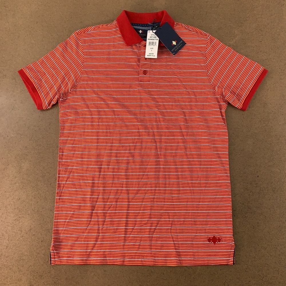ArgyleCulture Men's Size Small Red Orange Striped Short Sleeve Polo Shirt NWT
